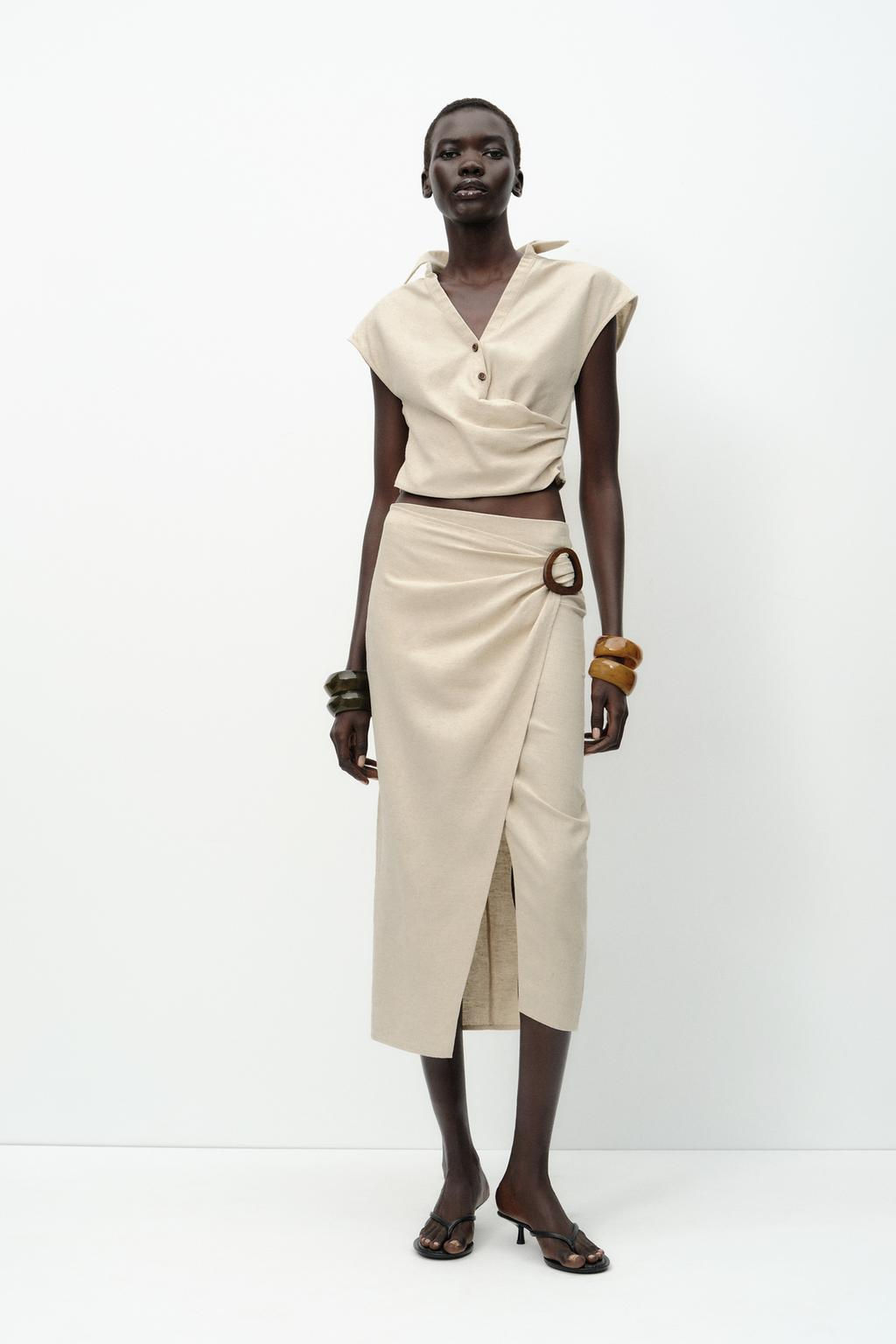 LINEN BUCKLE MIDI SKIRT - Zara фото 8