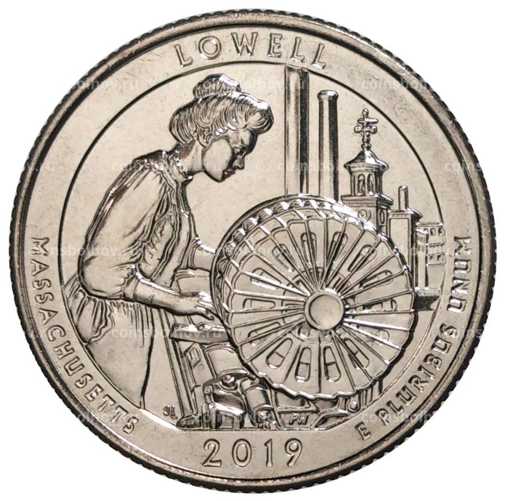 25 центов 2019 года D США Национальные парки №46 Национальный исторический парк Лоуэлл