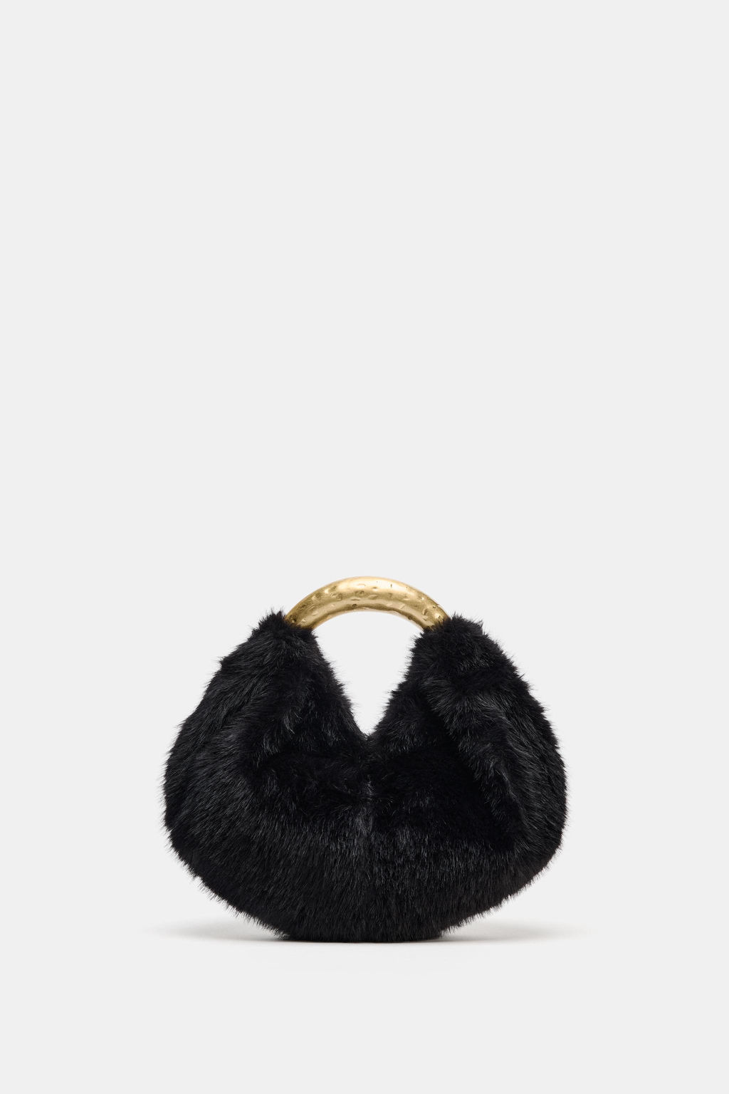FAUX FUR HANDBAG WITH METAL HANDLE