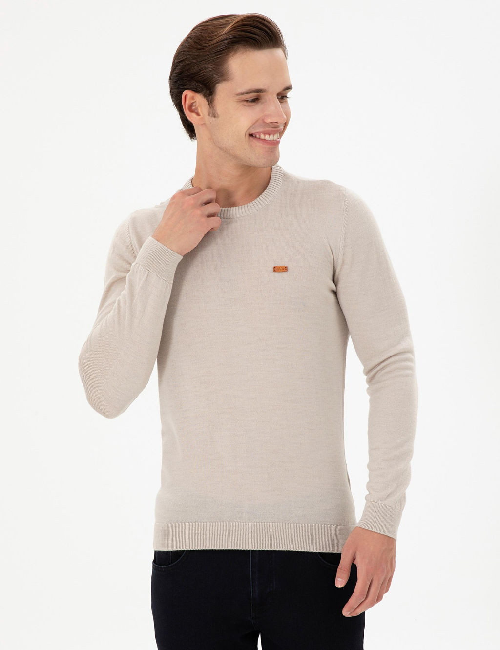 Erkek Slim Fit Bisiklet Yaka Ta_ Melanj Kazak