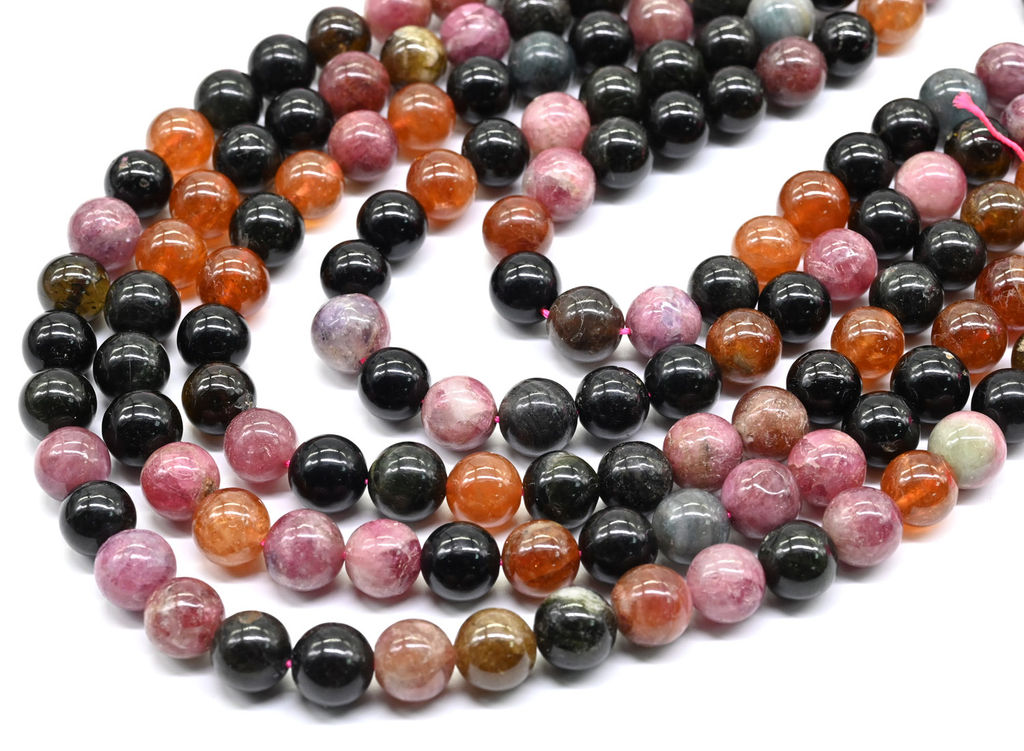 Бусины из турмалина шарик 9мм, 38см, 43 бусины Радуга камня