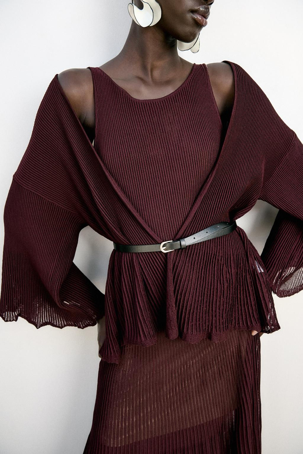 RIB KNIT CARDIGAN WITH BELT - Zara фото 4