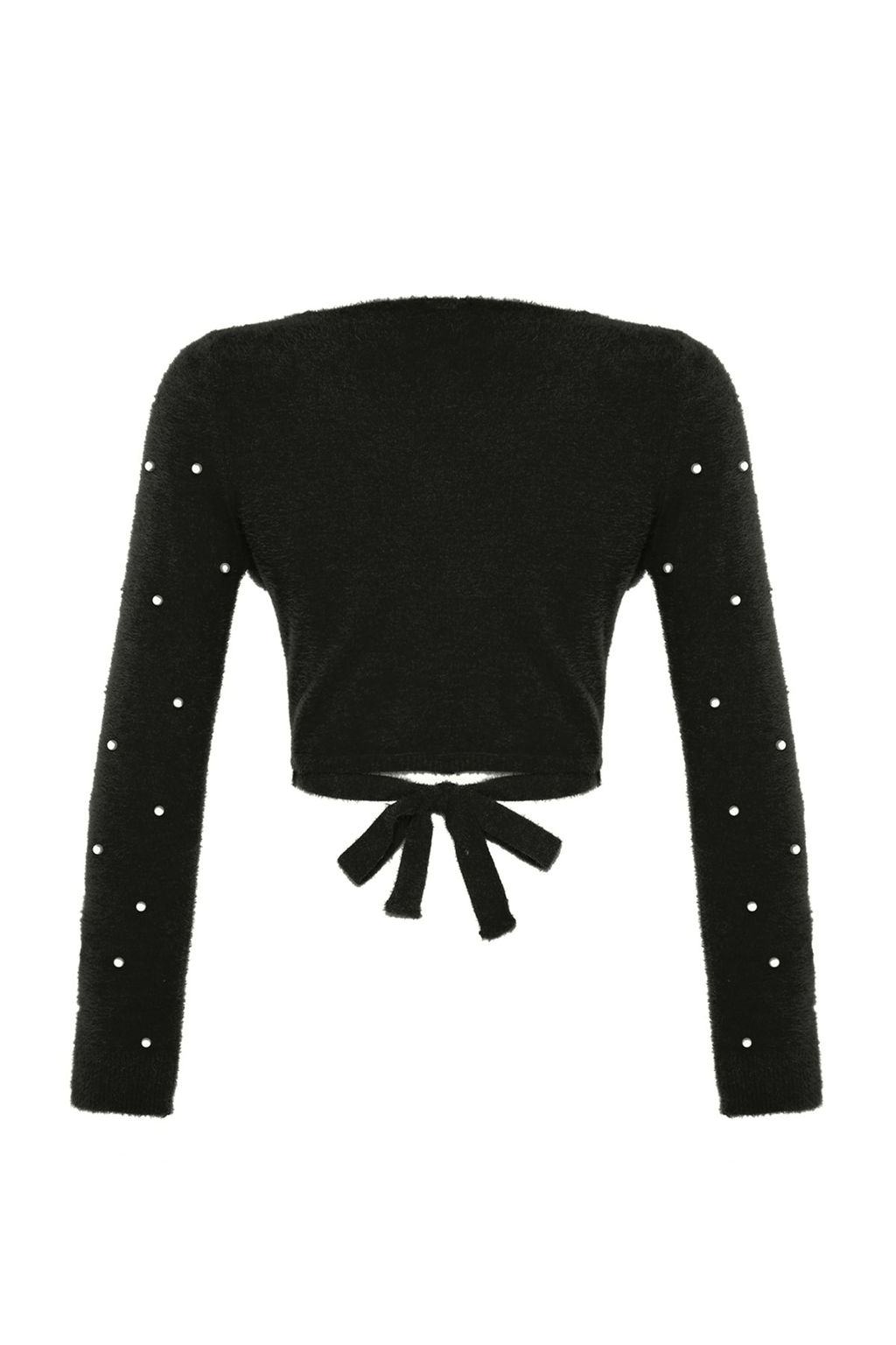 Siyah Super Crop Tuylu/Sakal Iplikli Inci Detayl? Triko Kazak TWOAW24KZ00228 - Trendyolmilla фото 8