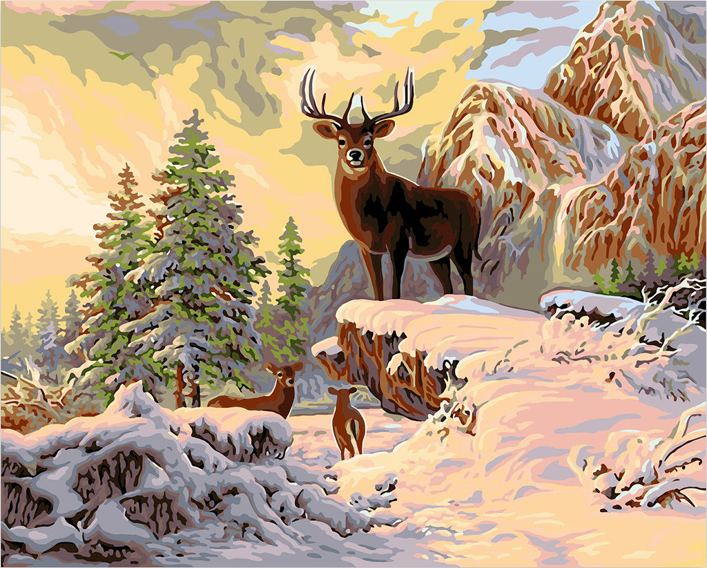 ФРЕЯ PNB/PL-334 Набор для раскрашивания по номерам 50 х 40 см Олени на природе