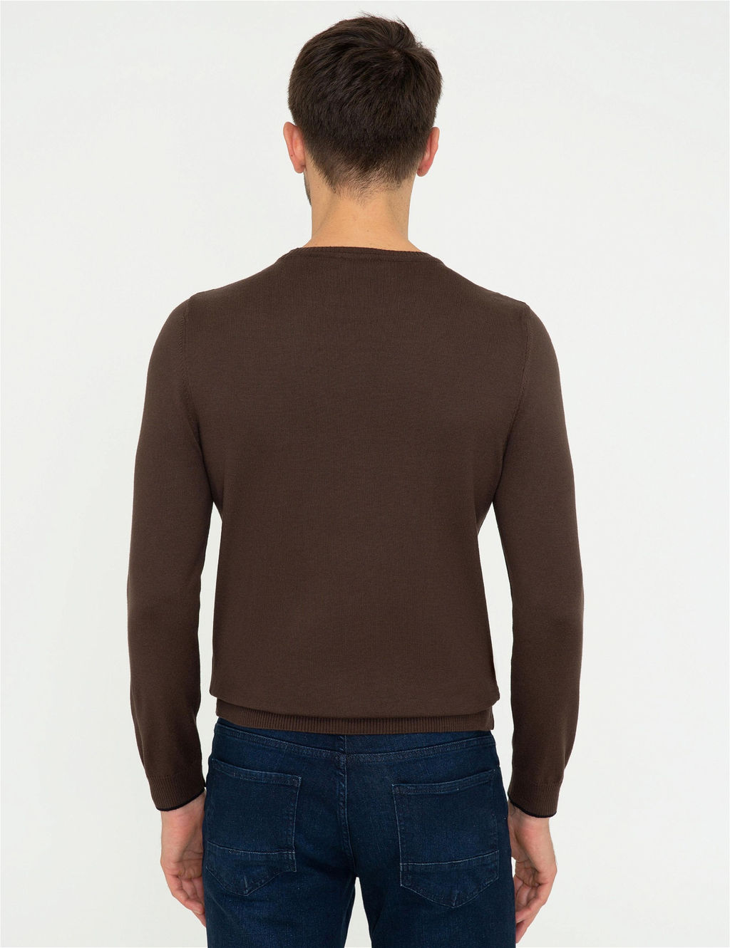 Kahverengi Slim Fit Bisiklet Yaka Basic Triko Kazak - Pierre cardin фото 4