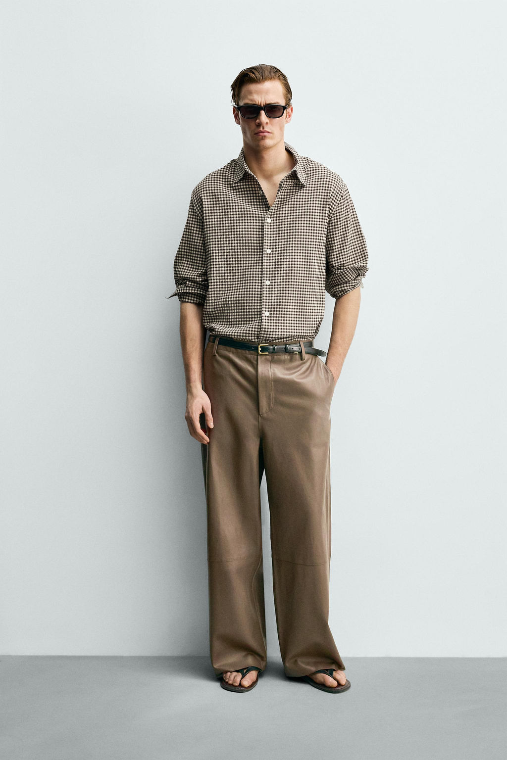 PANTAL?N BALLOON FIT PIEL / Beige - Zara фото 11