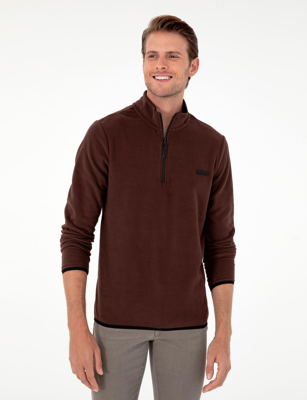 Kahverengi Regular Fit Yar_m Fermuarl_ Polar Sweatshirt - Pierre cardin фото 3