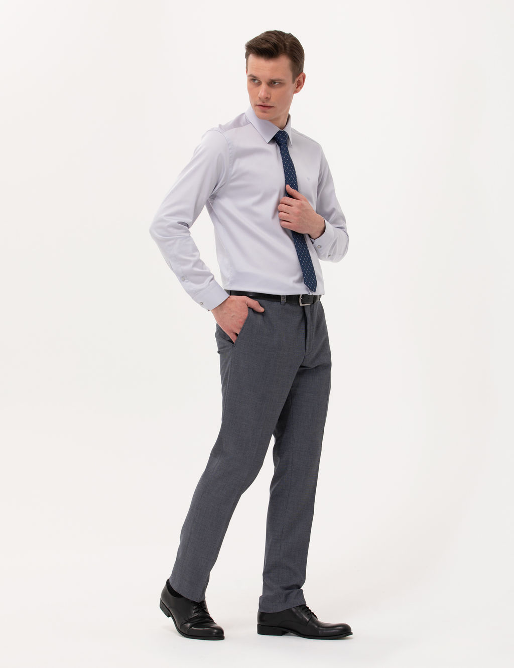Gri Slim Fit Uzun Kollu Klasik G_mlek