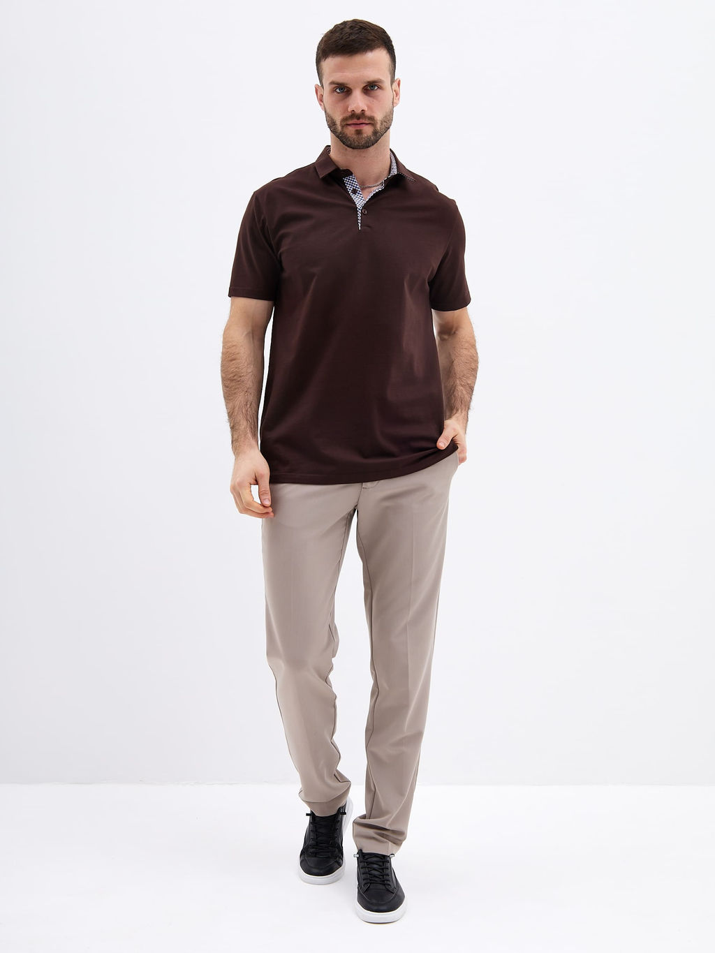 Джемпер мужской с воротником поло короткий рукав GREG G144-KO1246T-SAS5104 (коричневый) фото 4