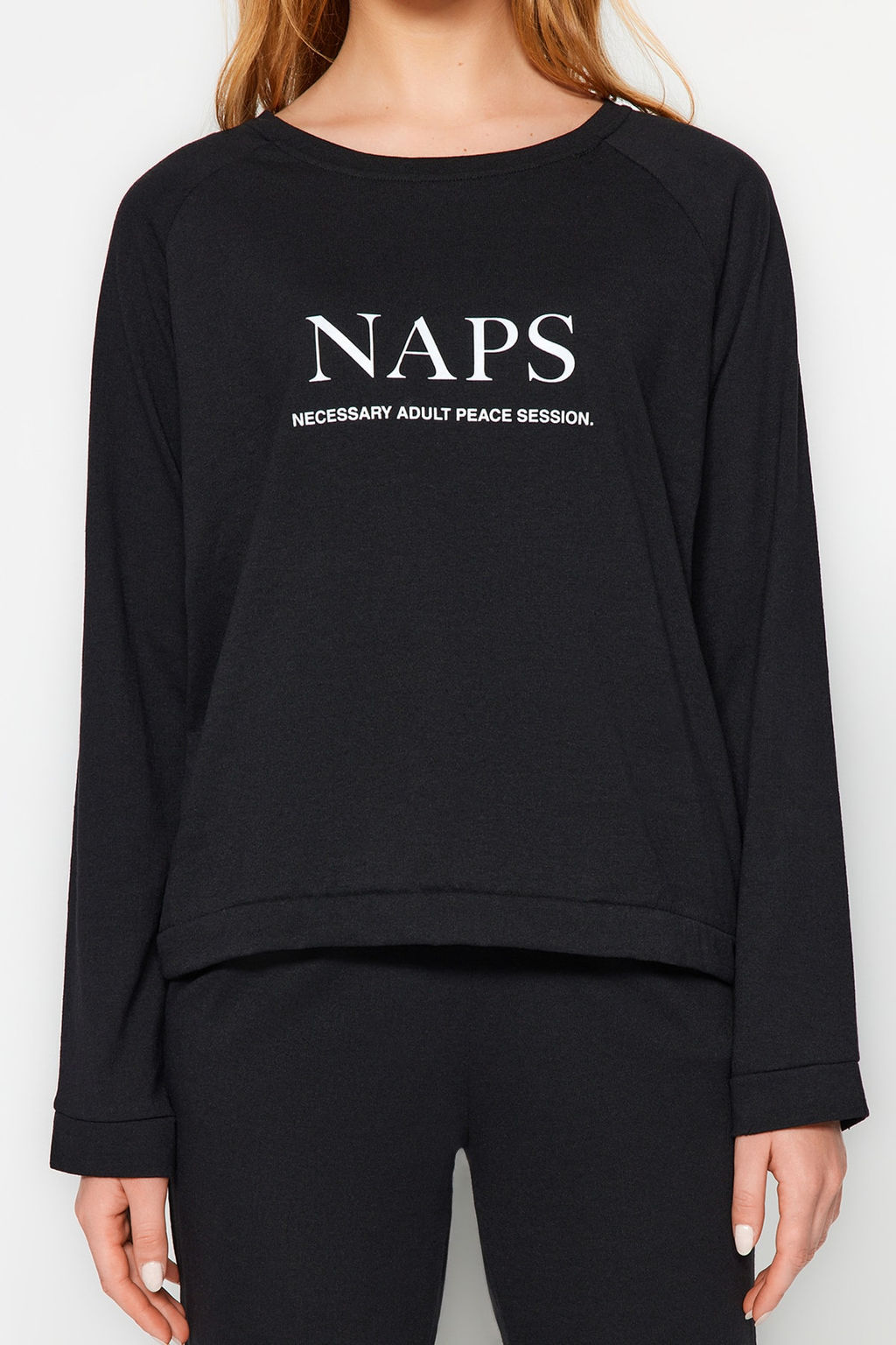 Siyah Sloganl? T-shirt-Jogger Orme Pijama Tak?m? THMAW21PT0497