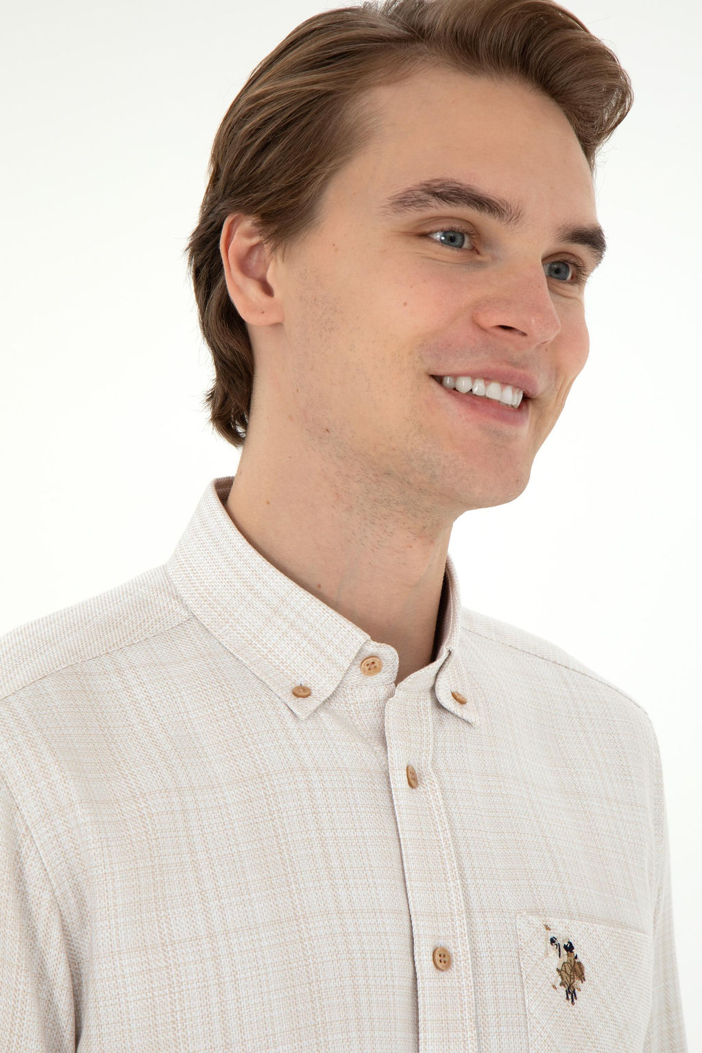 Мужская рубашка песочного цвета с длинным рукавом Неожиданная скидка в корзине - U.s. polo assn фото 2