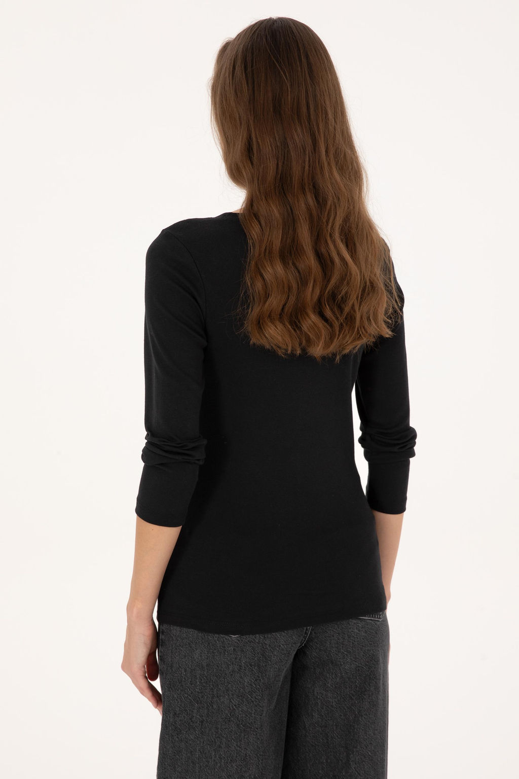 Kad_n Siyah Slim Bisiklet Yaka Basic Sweatsh_rt