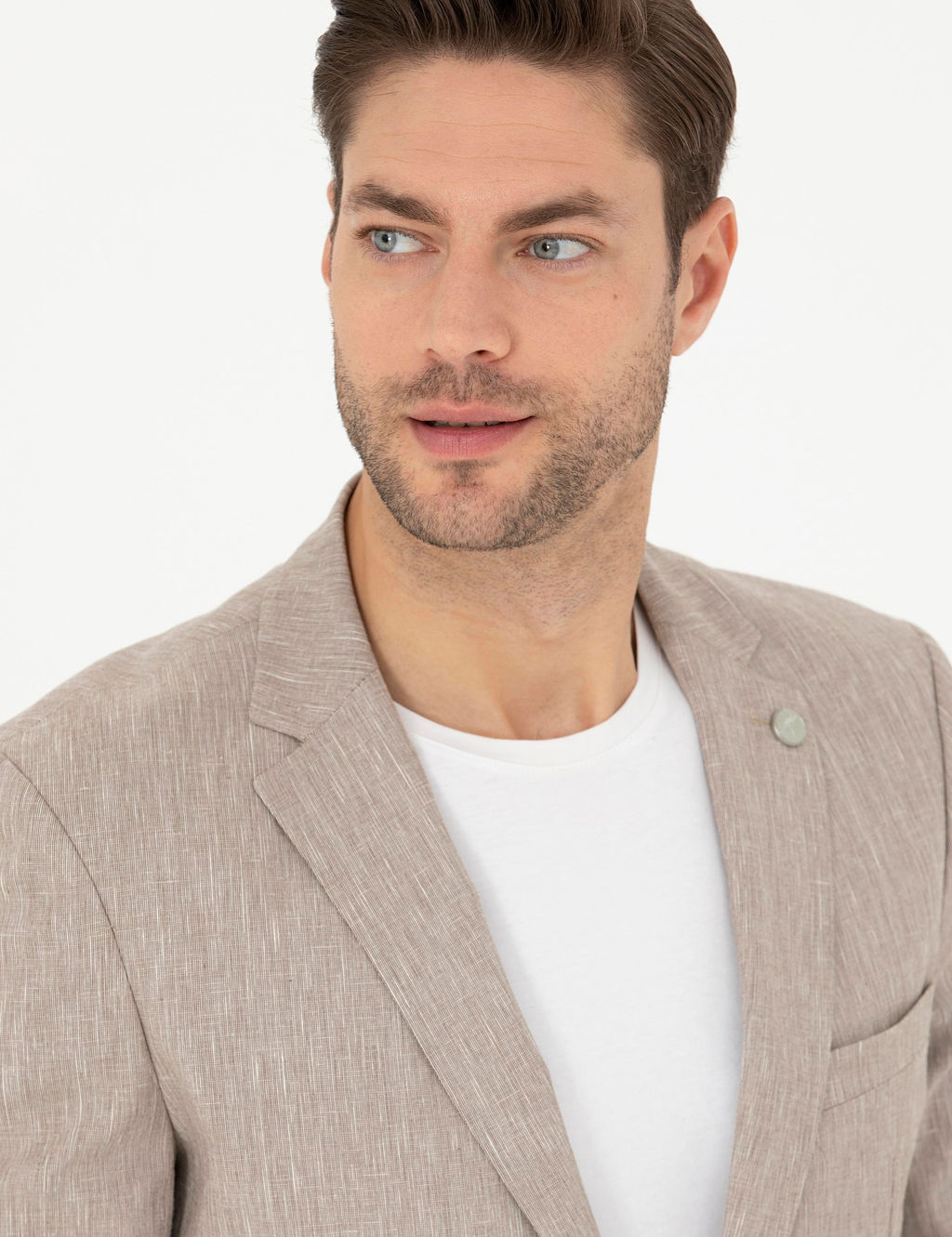A__k Kahverengi Ex. Slim Fit Keten Kar___ml_ Ceket