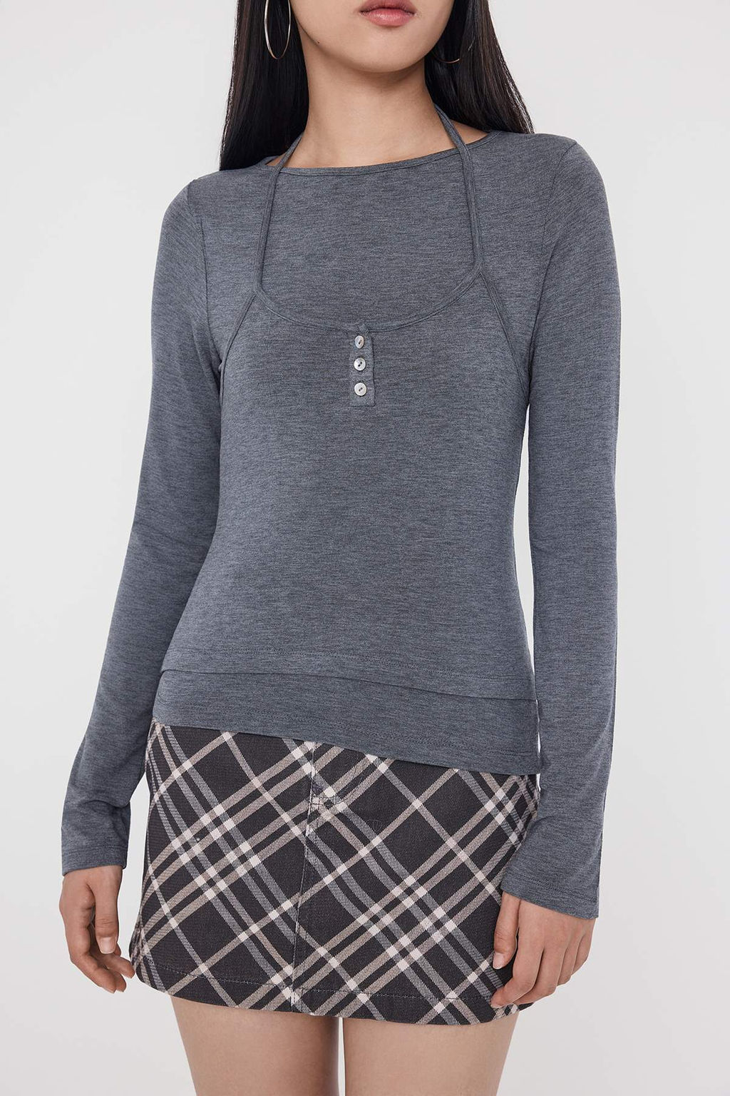 Teen Antrasit Melanj Fitted/Vucuda Oturan Cift Katl? Orme Bluz TWOAW26BZ00177