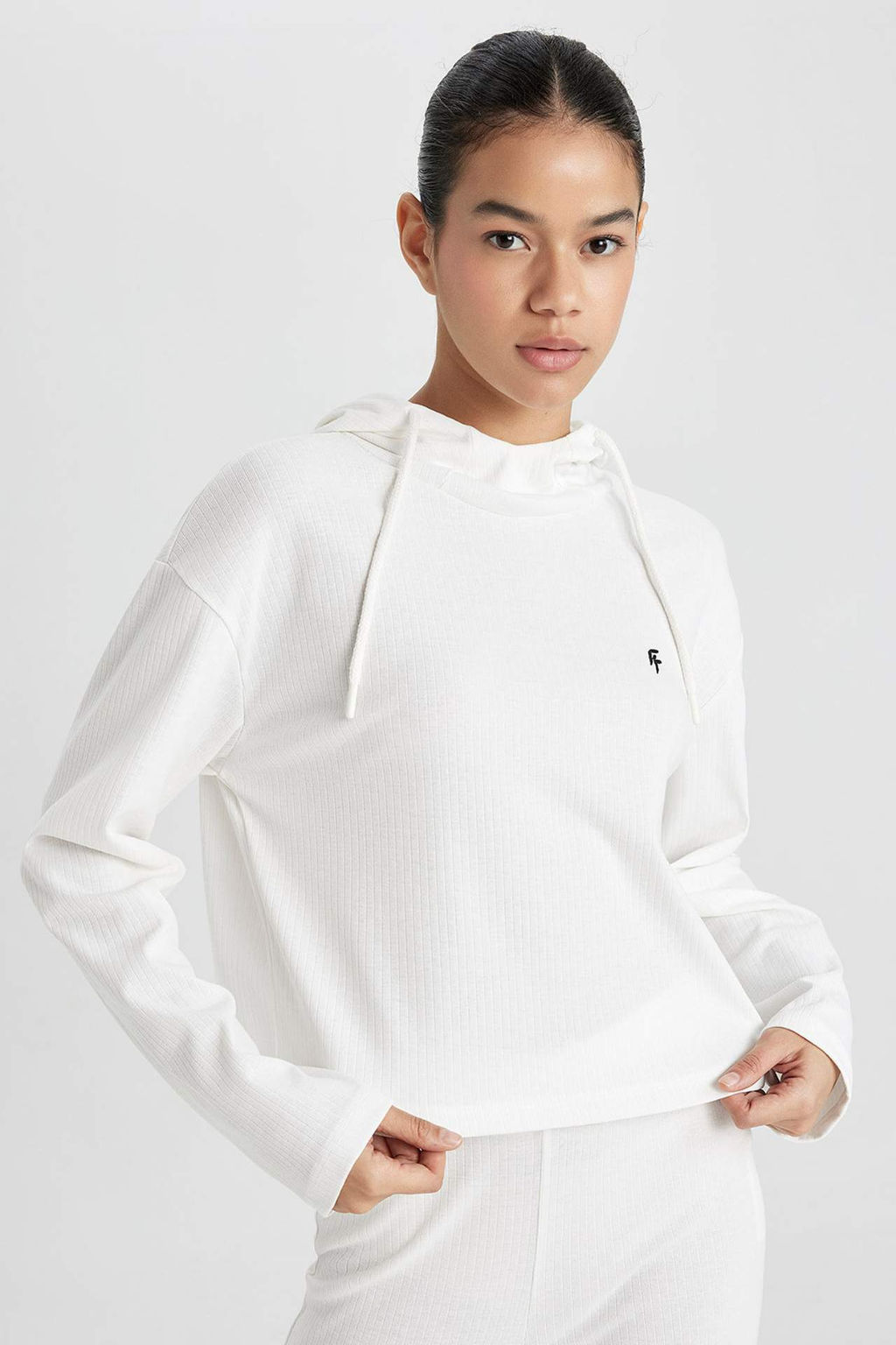 DeFactoFit Standart Fit Kapusonlu Nak?sl? Ribana Uzun Kollu Tisort  фото 2