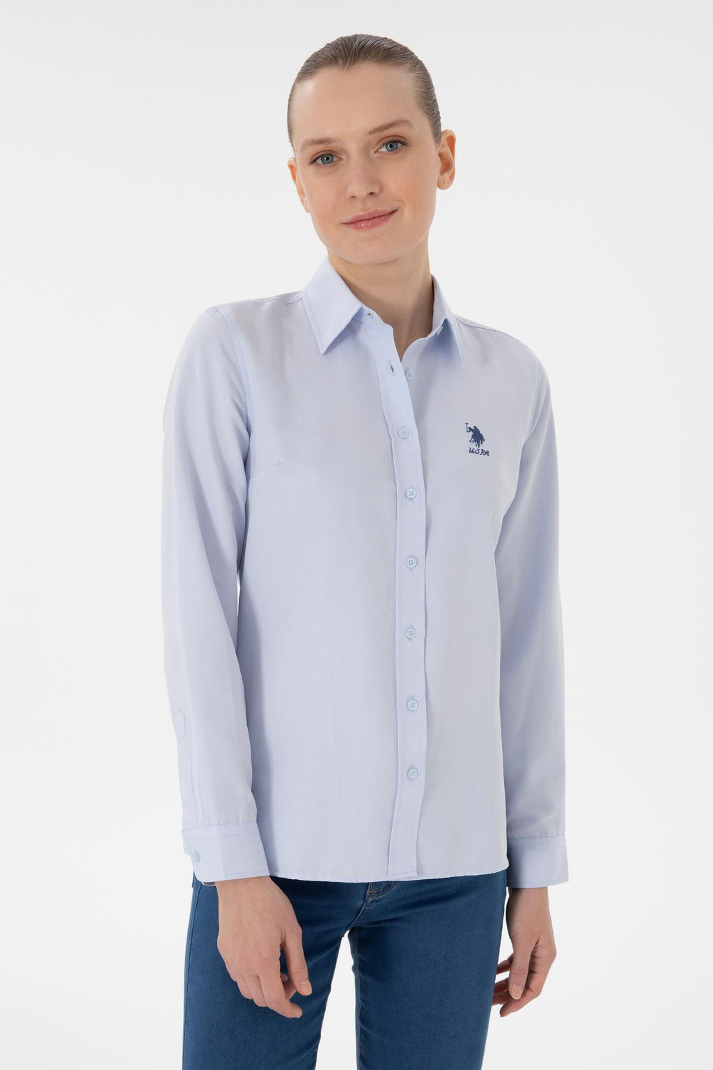 Kad_n A__k Mavi Uzun Kollu Basic G_mlek Sepette S_rpriz _ndirim