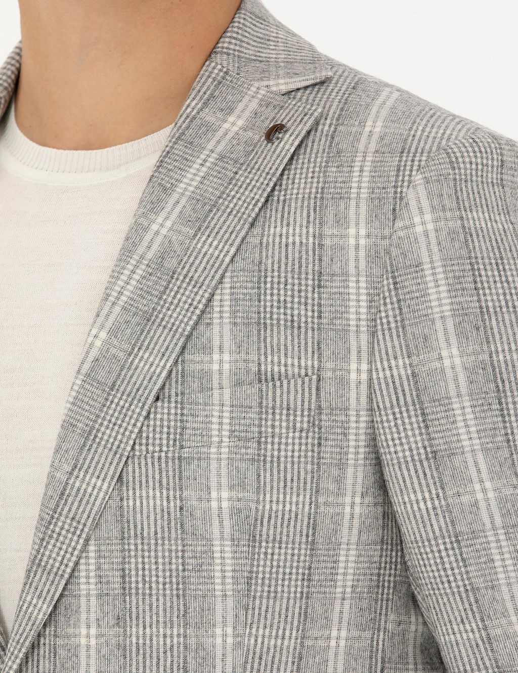 Серый приталенный костюм из смесовой шерсти в клетку - Cacharel фото 7