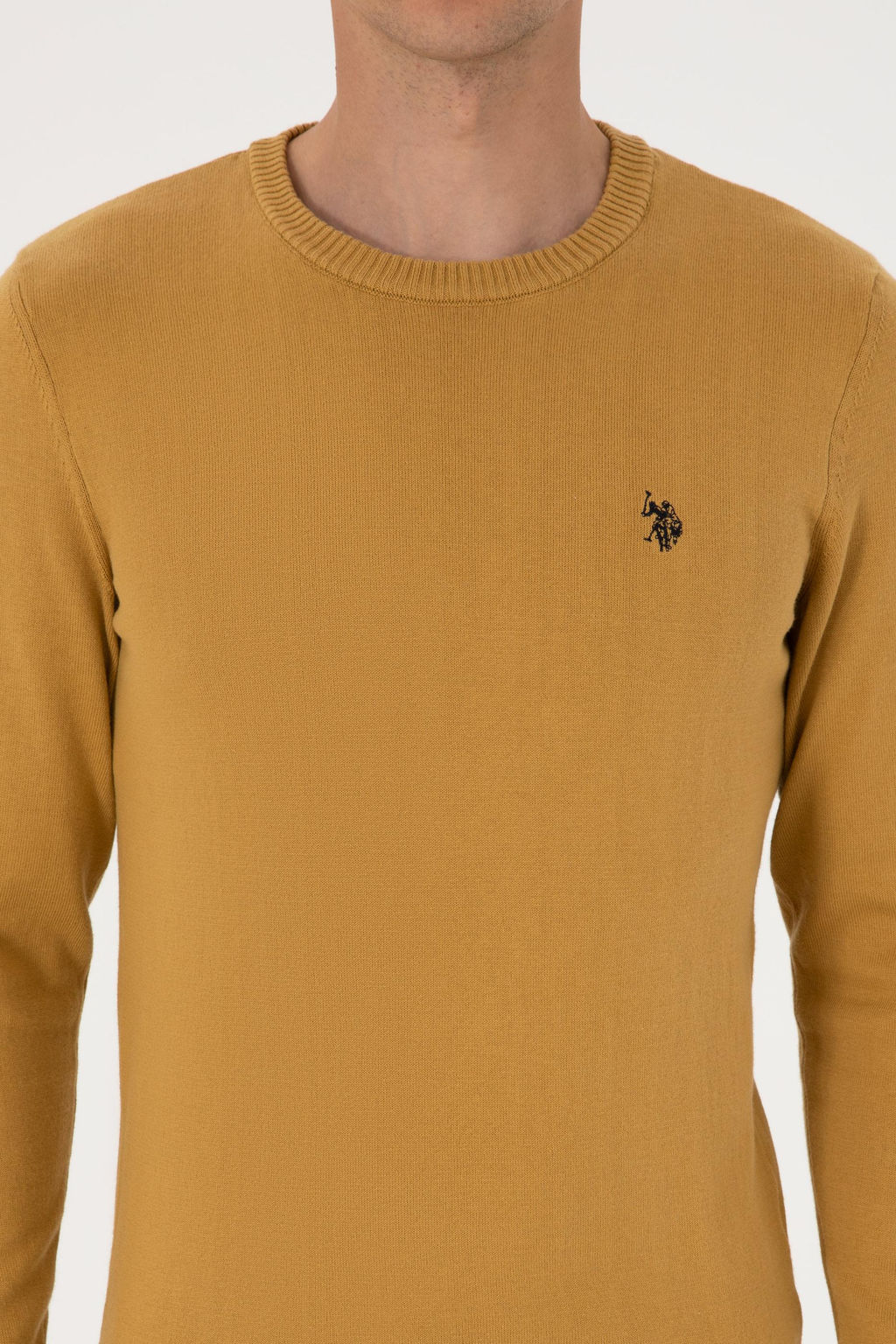 Erkek Slim Fit Bisiklet Yaka Hardal Basic Kazak - U.s. polo assn фото 6