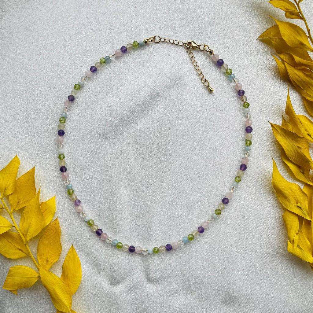 Колье из Аквамарина, Аметиста, Горного Хрусталя, Роз.кварца, Хризолита и Цитрина - Радуга самоцветов фото 4