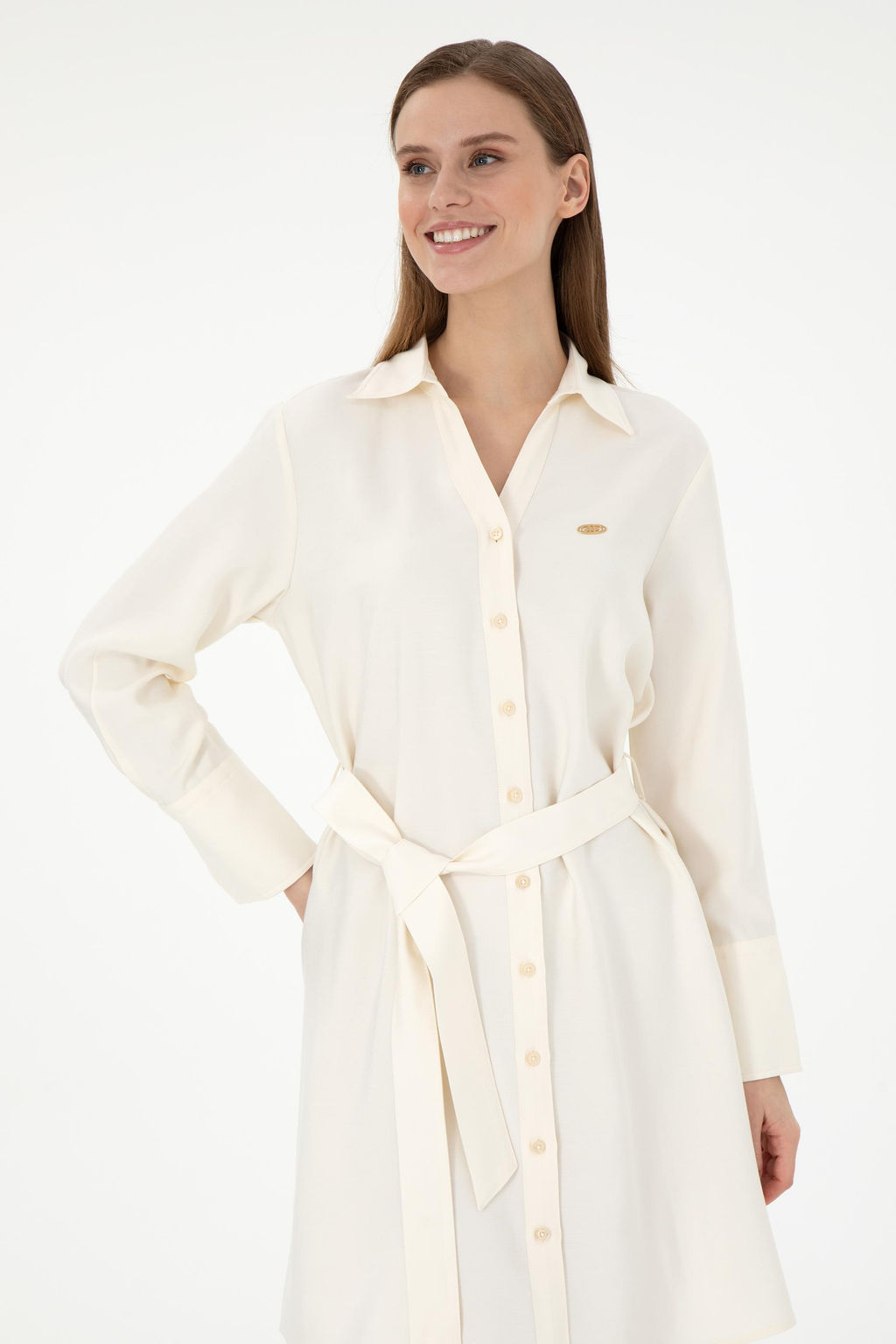 Женское кремовое тканое платье Неожиданная скидка в корзине - U.s. polo assn фото 2