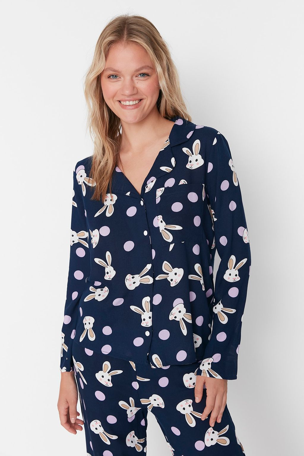 Trendyolmilla Cok Renkli Tavsan Desenli Viskon Dokuma Pijama Tak?m? THMAW21PT0048 фото 11