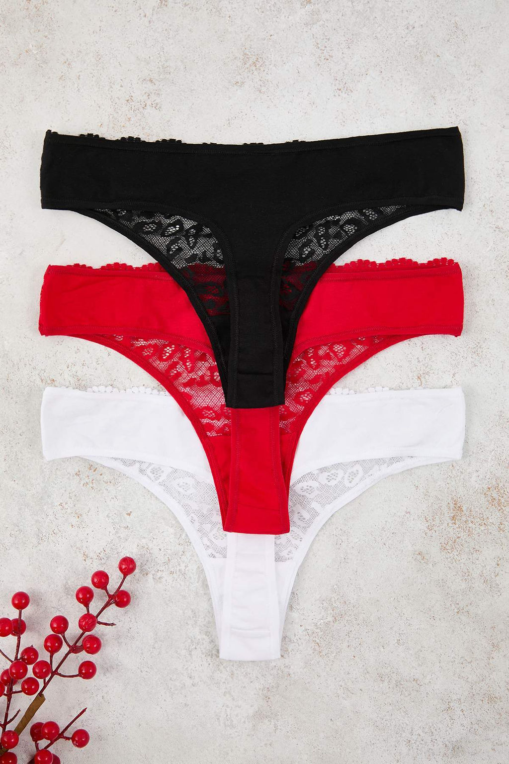 Siyah-Beyaz-K?rm?z? 3lu Leopar Desenli Dantel Tanga Orme Kulot THMAW26KU00050 - Trendyolmilla фото 5