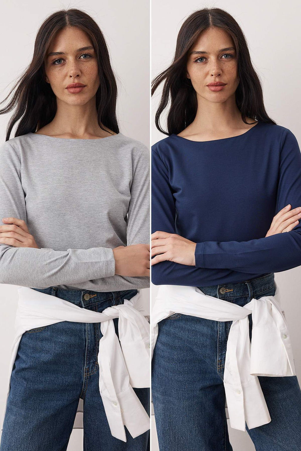 Trendyolmilla Siyah-Ekru Ikili Paket Kay?k Yaka Fitted/Vucuda Oturan Orme Bluz TWOAW25BZ00062  фото 7