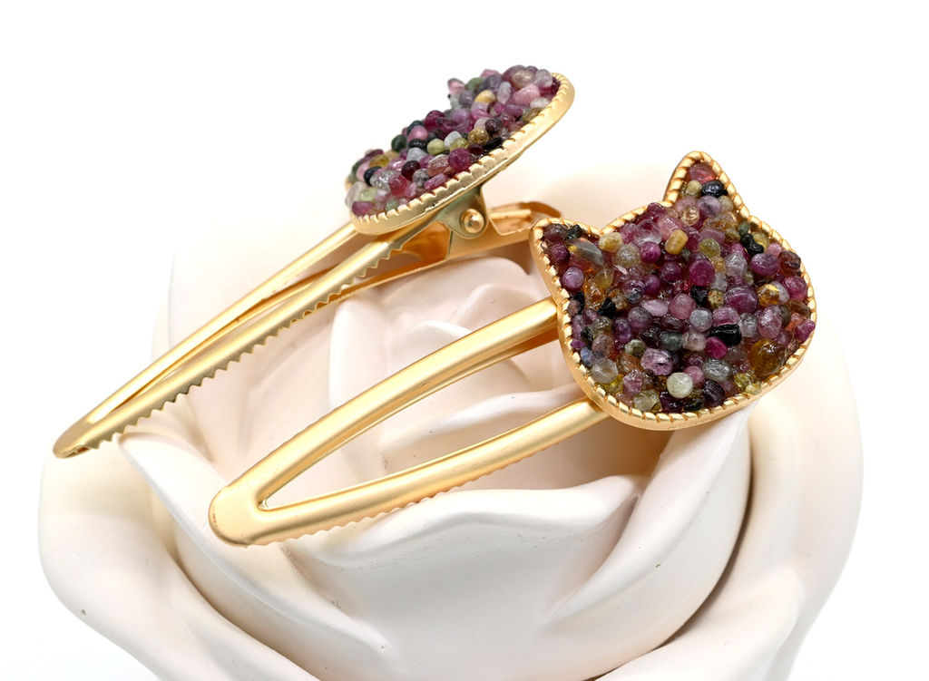 Заколка зажим Котик с натуральным моховым агатом 7*2,8*1,8см - Радуга камня фото 15