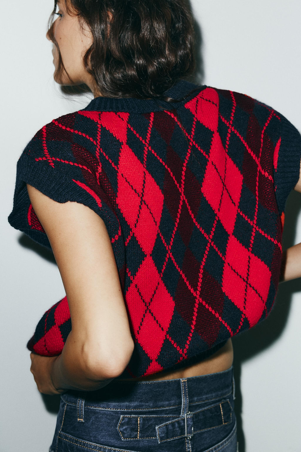 ARGYLE KNIT OVERSIZE WAISTCOAT - Zara фото 4