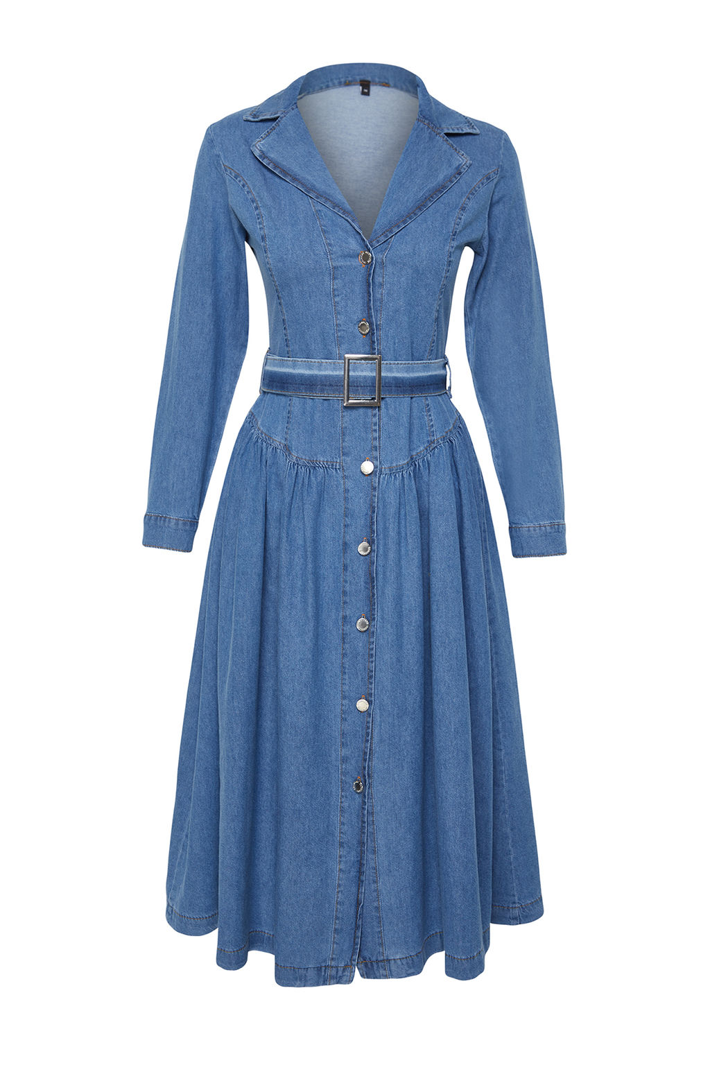 Trendyolmilla Mavi Kemerli Ceket Yaka Maxi Denim Elbise TWOSS24EL00776  фото 8