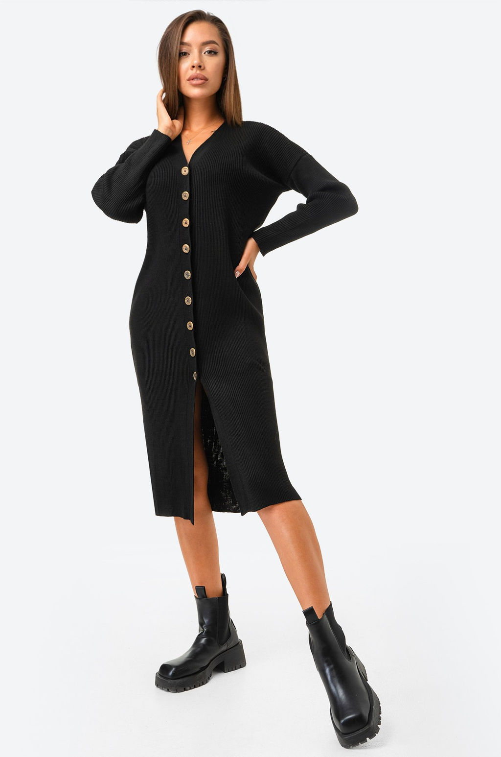 Женское вязаное платье в рубчик оверсайз Happyfox