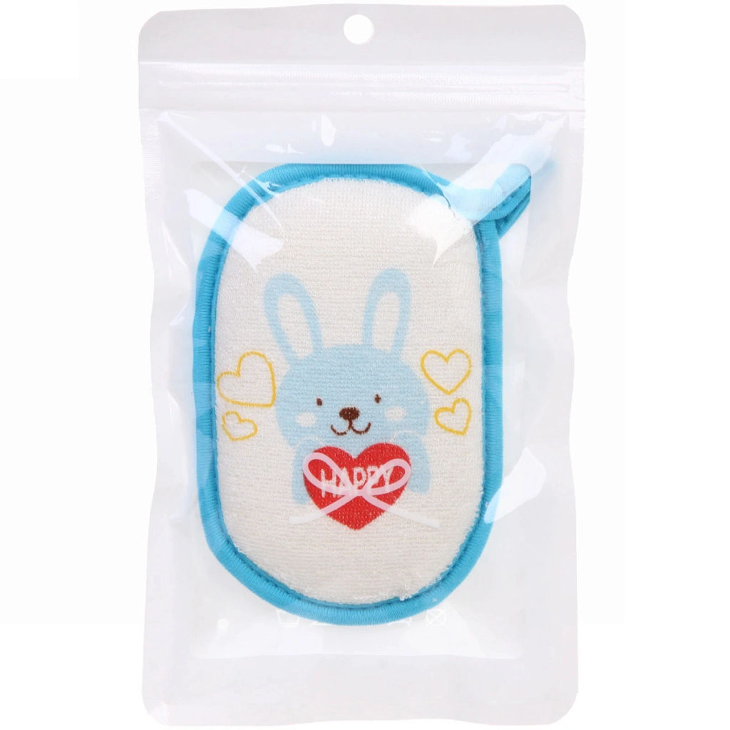 Цена за 4 шт. Губка для тела махровая детская "Happy baby - Зайчик Остин" , 13*8,5 см (ZIP пакет)