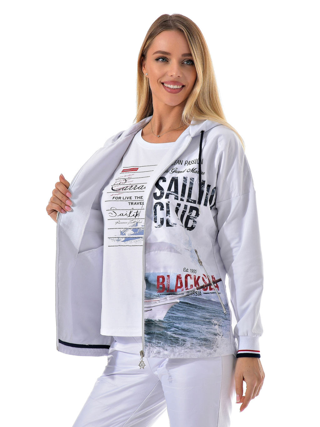 Толстовка из футера комбинированного с принтованной плащевой тканью - А+б коллекция фото 112