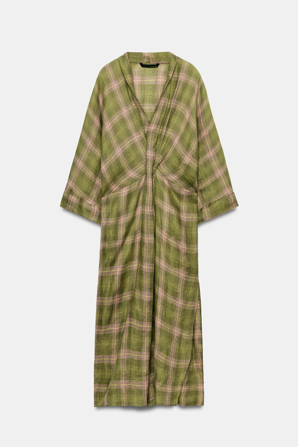 VESTIDO LINO CUADROS ZW COLLECTION / Verde - Zara фото 4