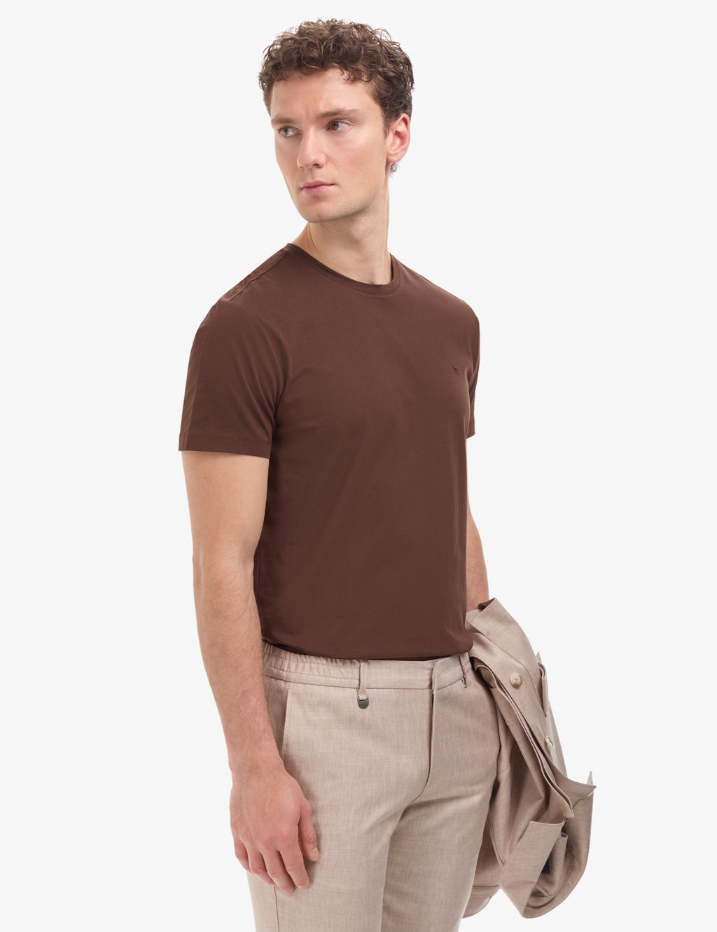 Koyu Kahverengi Slim Fit %100 Pamuk Bisiklet Yaka Basic Ti__rt