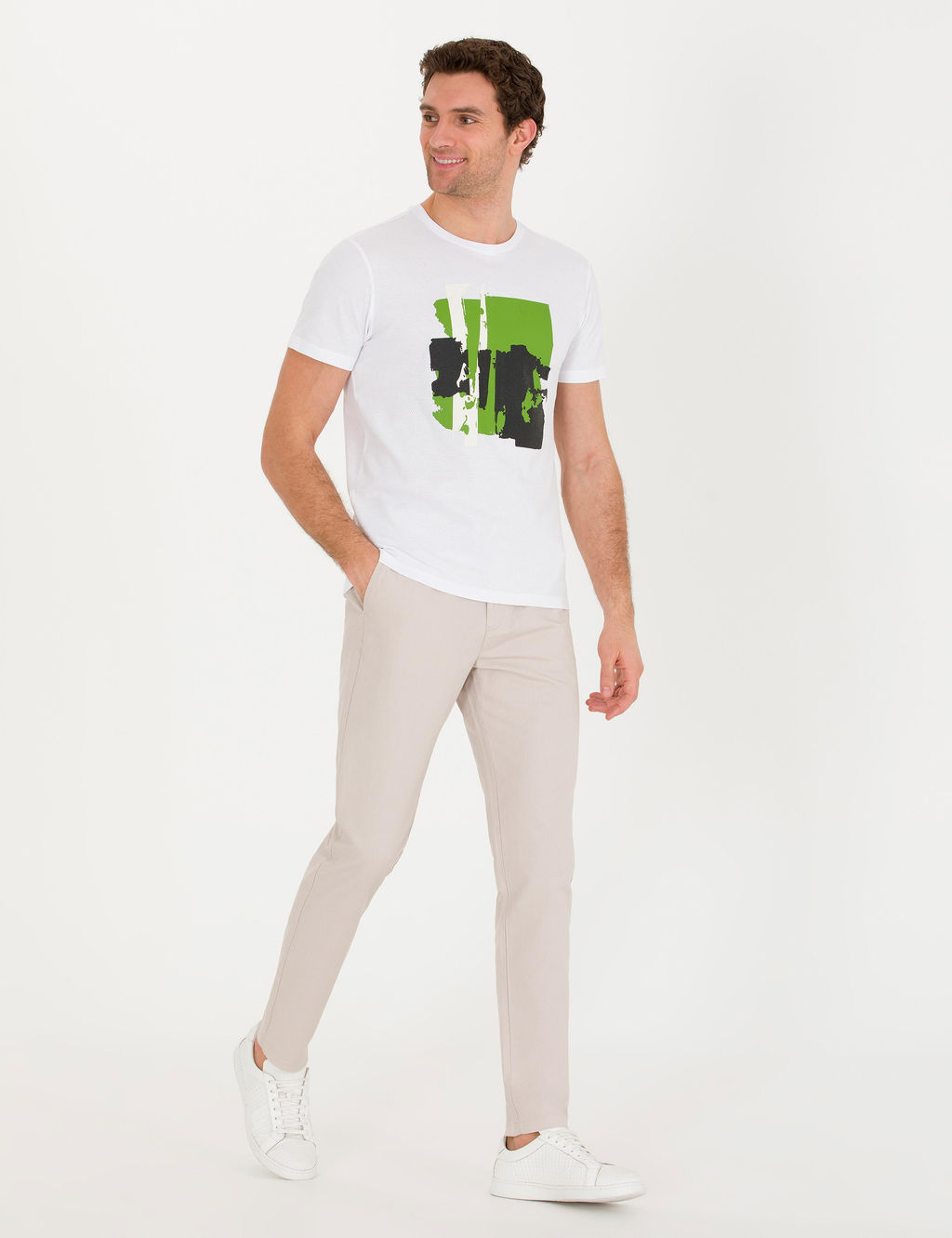 Beyaz Bisiklet Yaka Slim Fit T-Shirt
