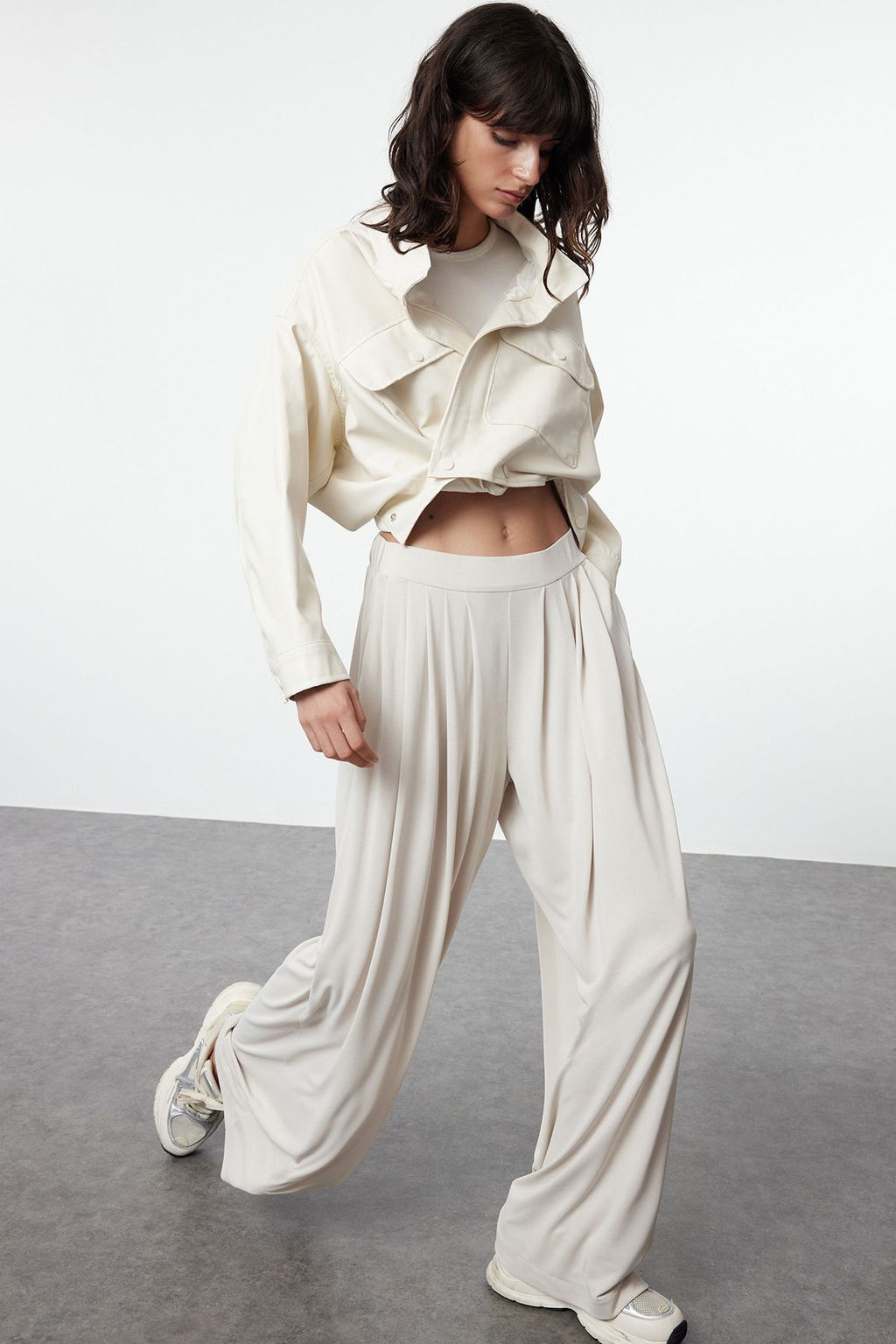 TRENDYOLMILLA Tas Pilili Wide Leg/Rahat Kesim Esnek Orme Pantolon TWOAW25PL00073  фото 2