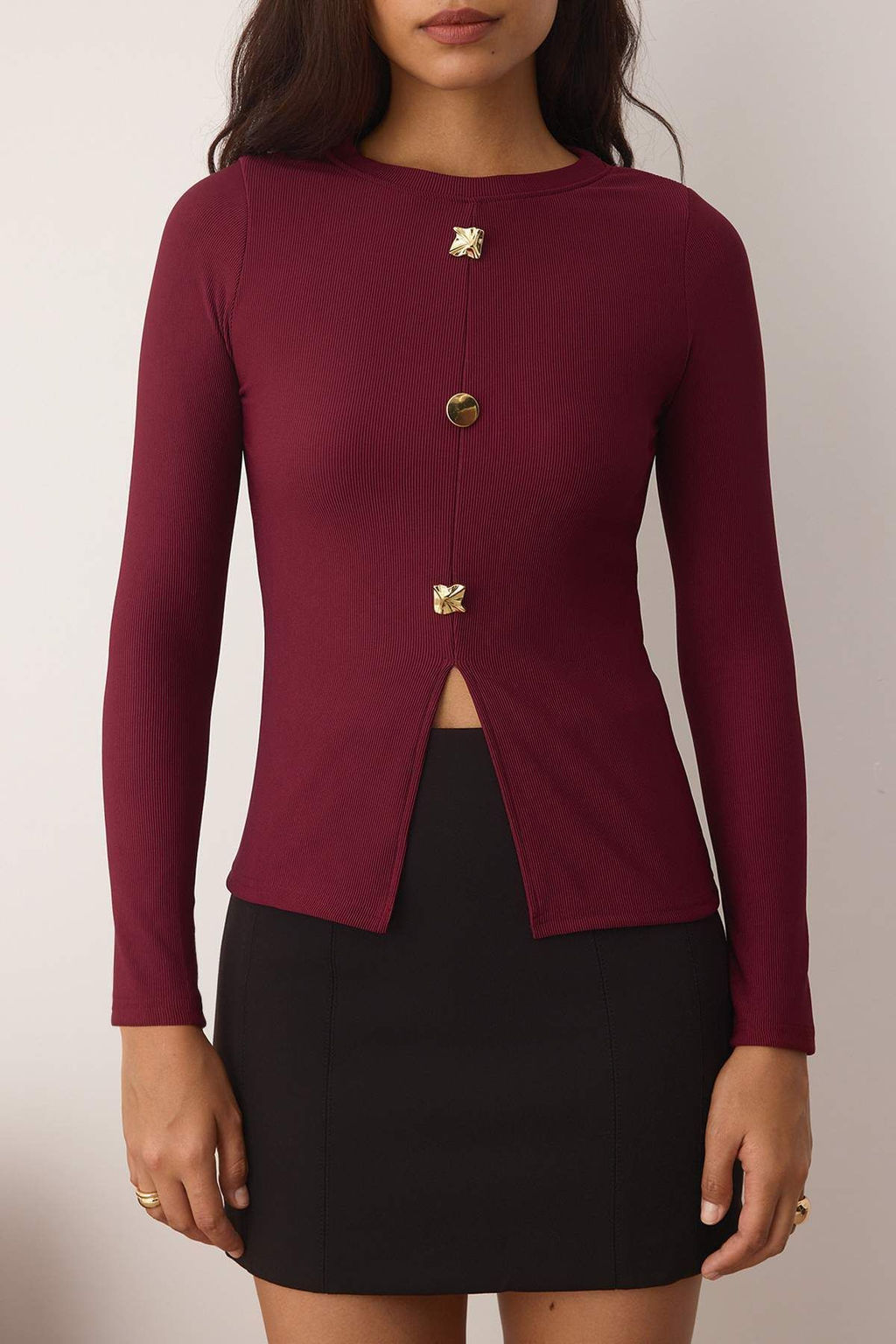 Siyah Ottoman Dik Yaka Dugmeli Uzun Kol Vucuda Oturan Orme Bluz TWOAW26BZ00191 - Trendyolmilla фото 3