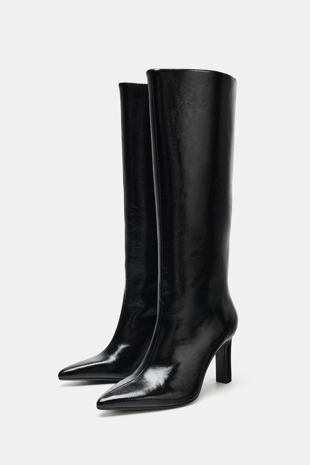 FAUX-PATENT WIDE-LEG BOOTS WITH BLOCK HEEL - Zara фото 3