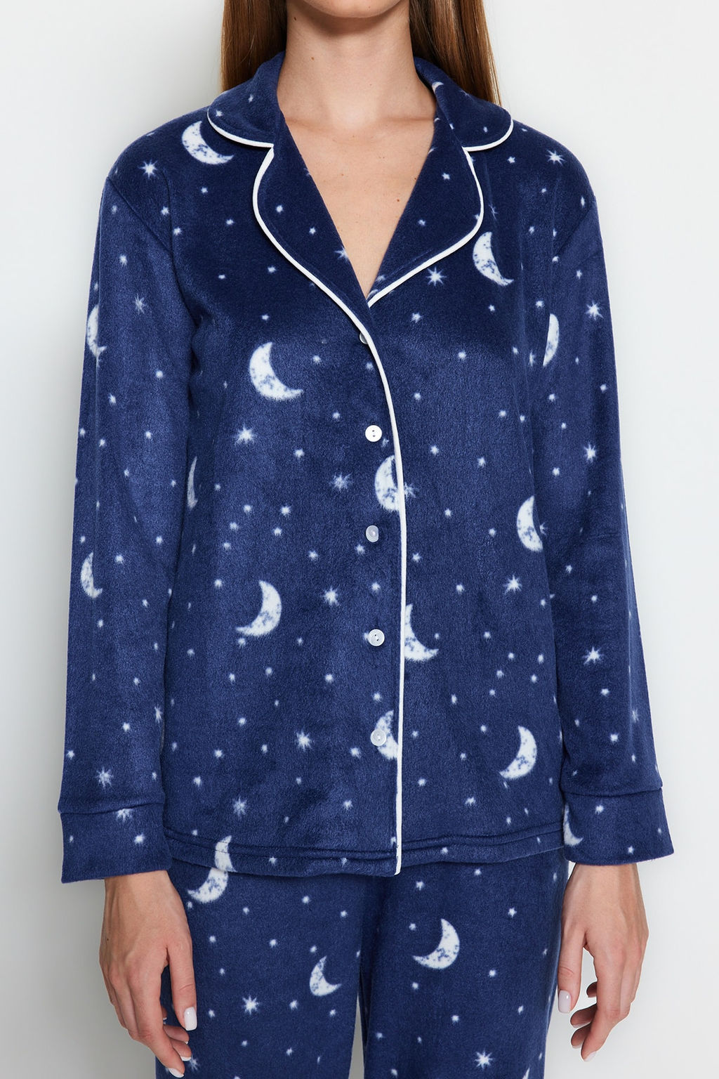 Trendyolmilla Lacivert Ay Desenli Polar K?sl?k Orme Pijama Tak?m? THMAW22PT0362  фото 5