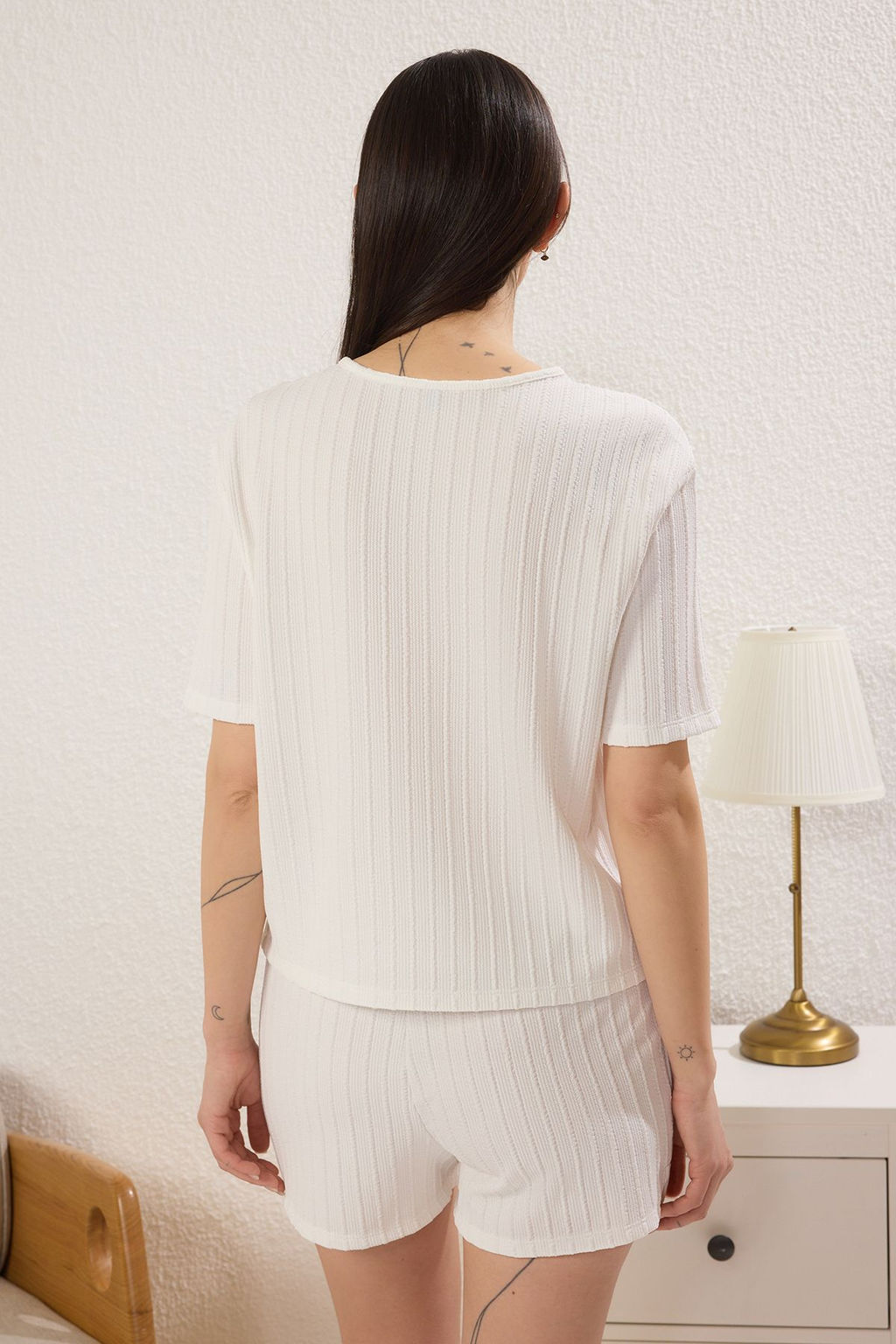 Trendyolmilla Gri Baglama Detayl? Sortlu Dokulu Kalite Orme Pijama Tak?m? THMSS25PT00151  фото 4