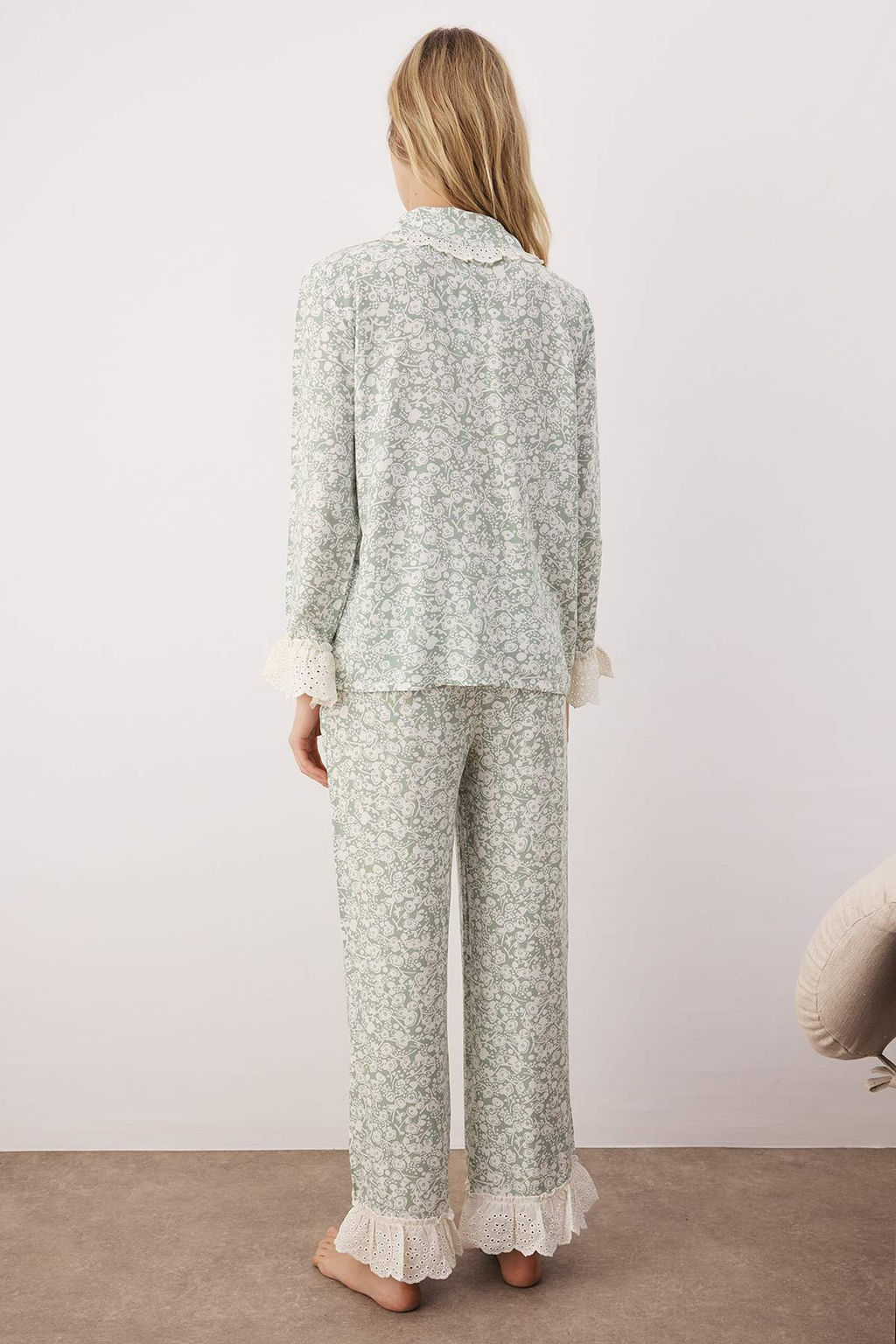 Yesil-Cok Renkli Cicekli Shally Dokuma Pijama Tak?m? THMAW26PT00185 - Trendyolmilla фото 4