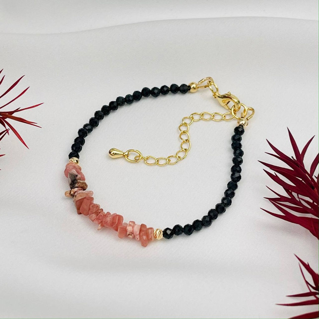 Браслет из Обсидиана и Родохрозита 16,5 см +