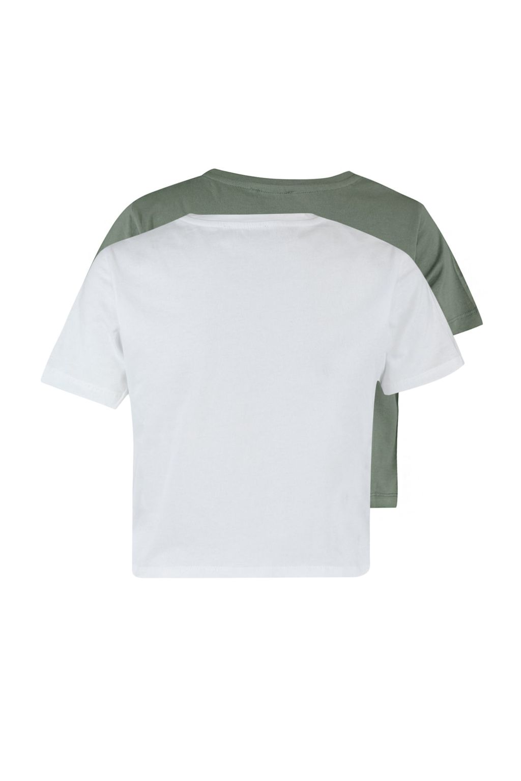 Haki-Beyaz 2li Paket %100 Pamuk Crop Bisiklet Yaka Orme T-Shirt TWOSS20TS1480