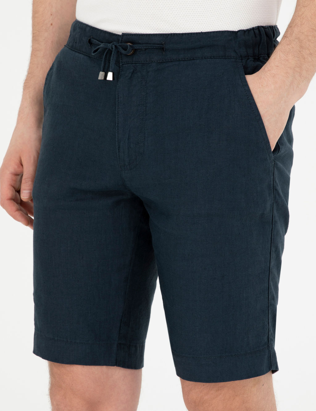 Lacivert Slim Fit %100 Keten Beli Lastikli Ba_c_kl_ Dokuma _ort