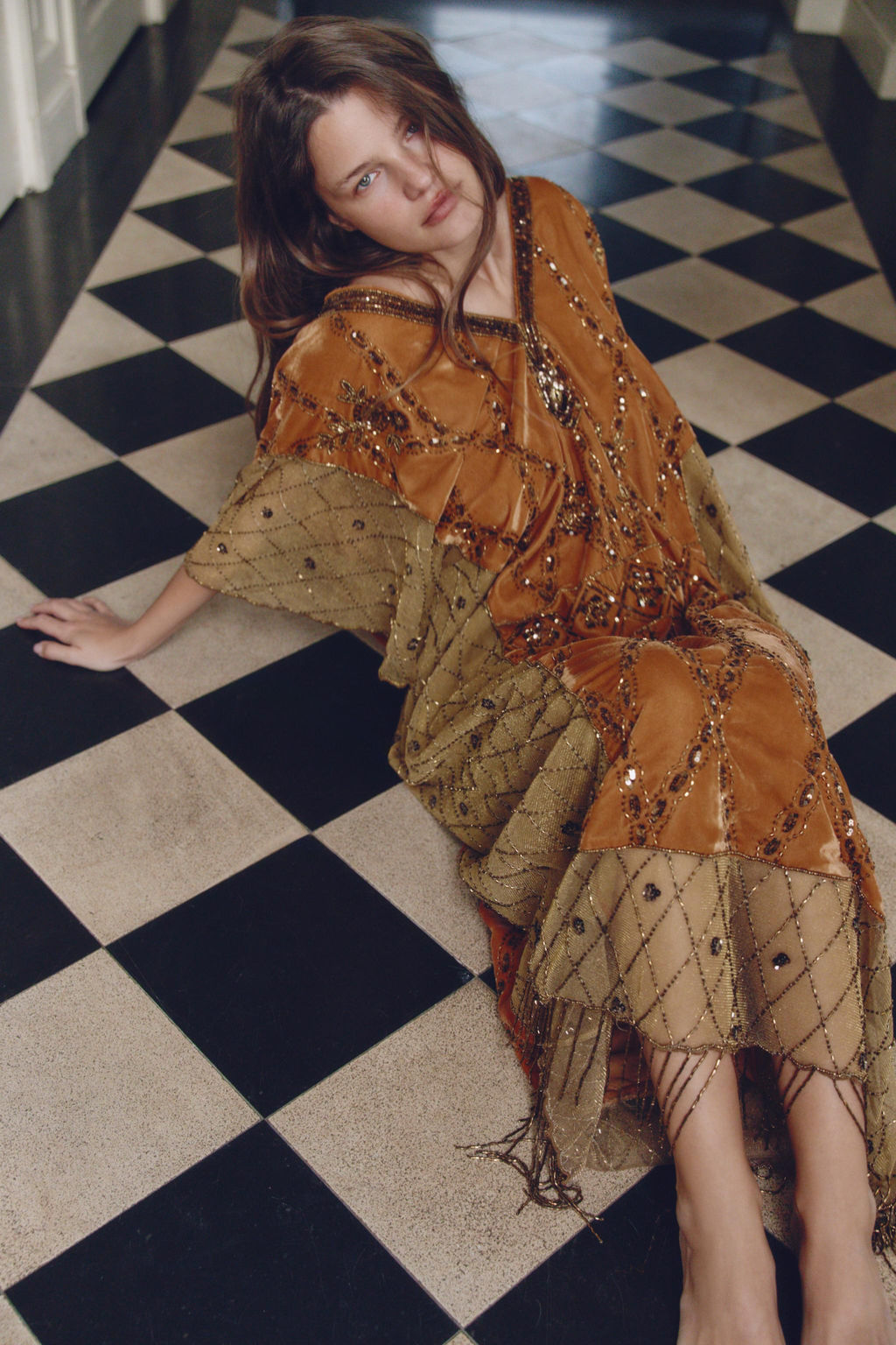 LIMITED EDITION VELVET, SEQUIN, AND BEADED CONTRAST DRESS