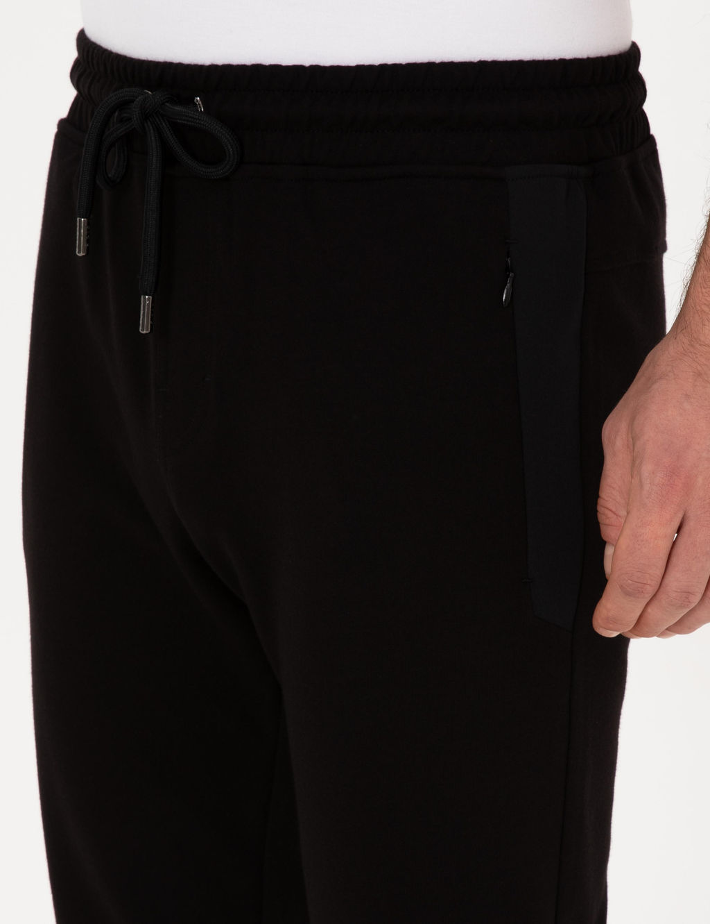 Siyah Slim Fit Pamuk Kar___ml_ Pa_as_ Lastikli E_ofman Alt_