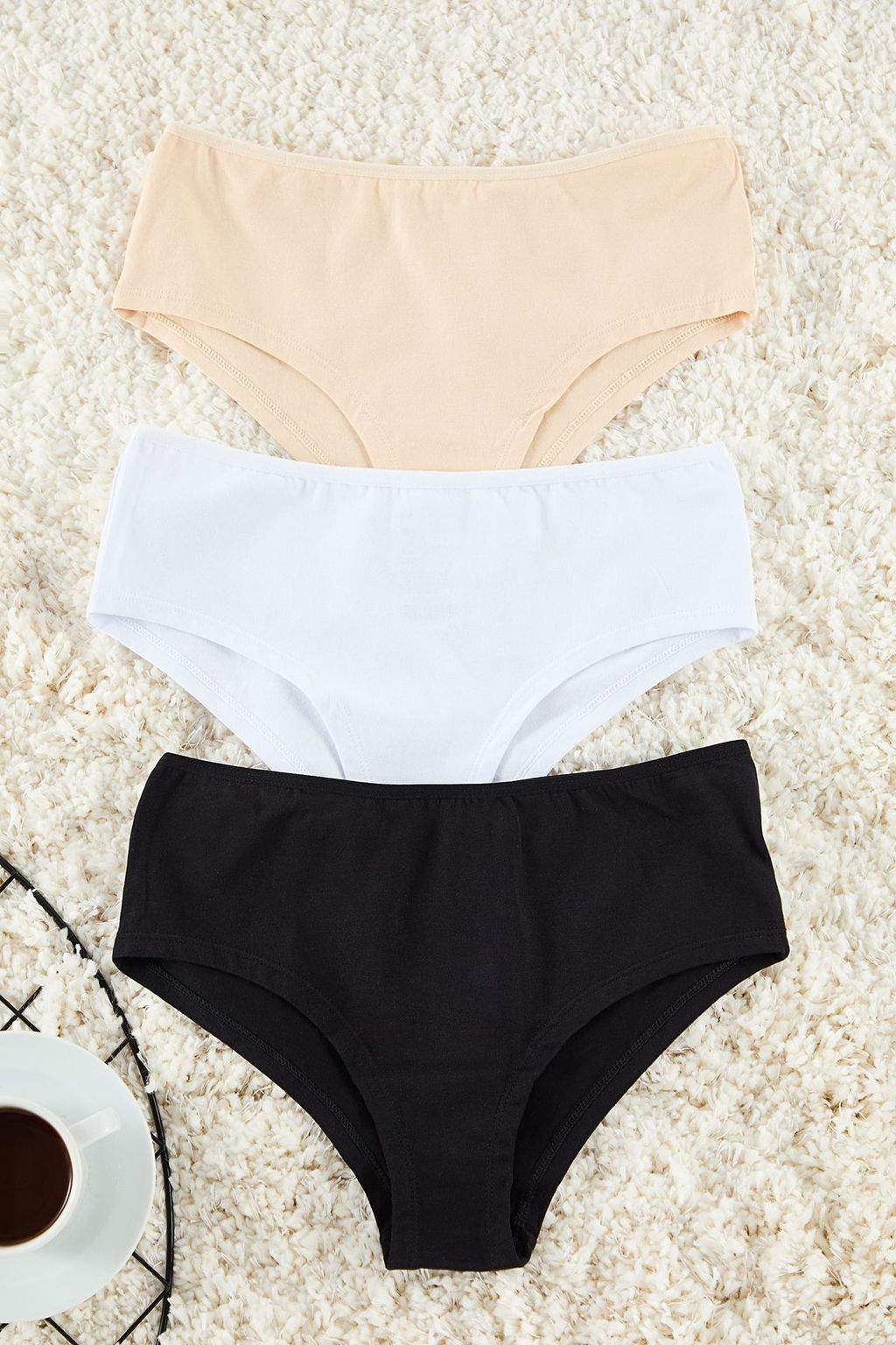 TRENDYOLMILLA Siyah-Beyaz-Ten 3lu Paket Pamuklu Hipster Orme Kulot THMAW25KU00032 фото 4