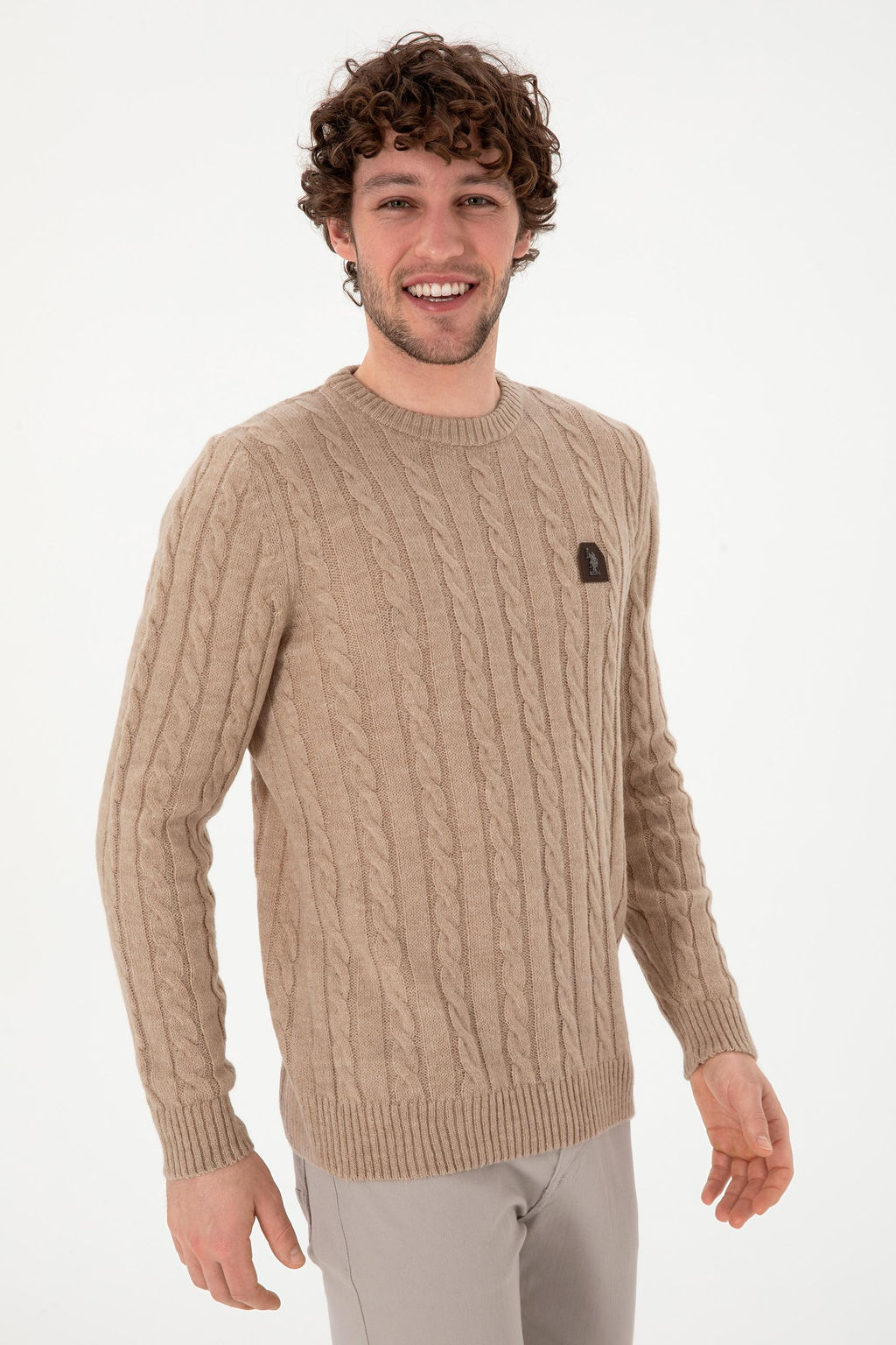 Erkek Regular Fit Bisiklet Yaka Kum Melanj Kazak - U.s. polo assn фото 3