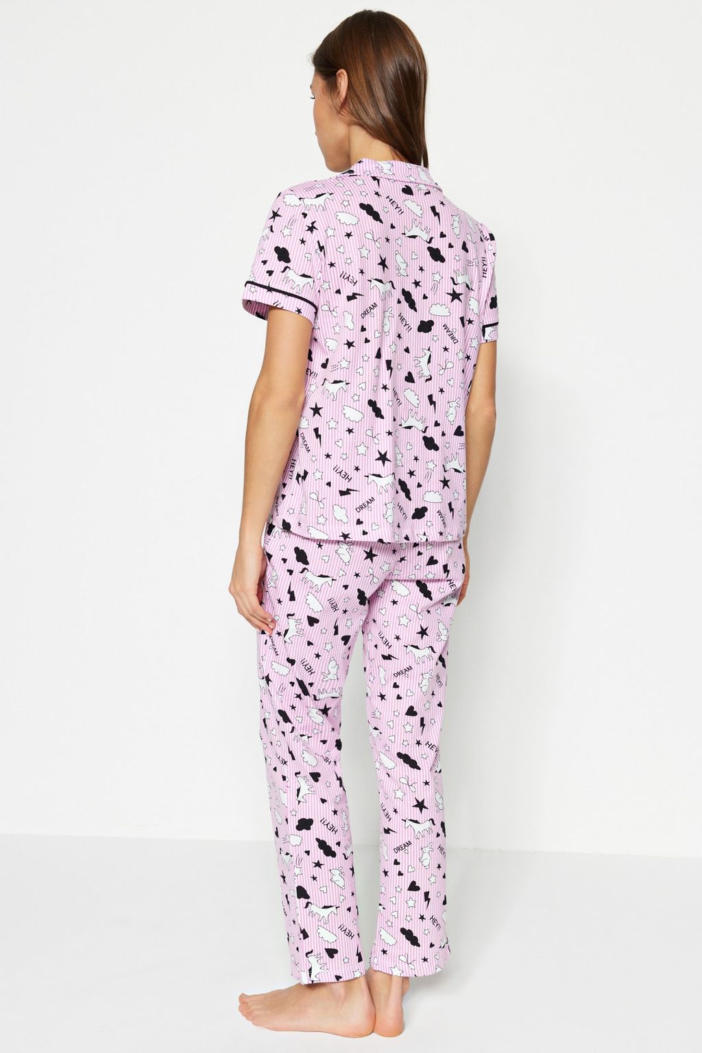 Trendyolmilla Ac?k Pembe %100 Pamuklu Eglence Desenli Biyeli Orme Pijama Tak?m? THMSS19IP0037 фото 6